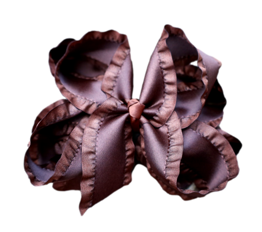 Brown Double Ruffle Boutique Bow