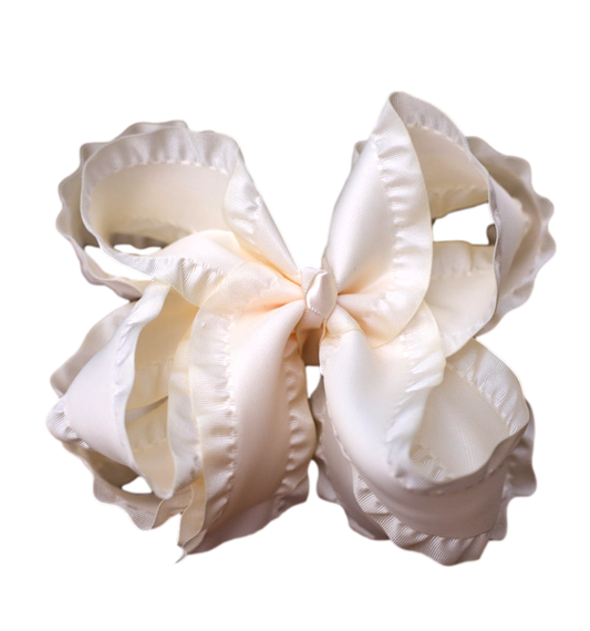 Cream Double Ruffle Boutique Bow