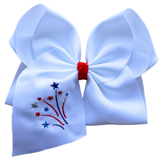 Red, White and Blue Fireworks Embroidered Bow