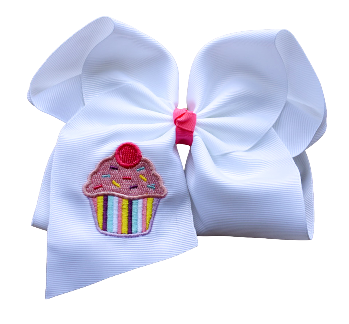 Cupcake Stripe Embroidered Bow