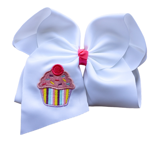 Cupcake Stripe Embroidered Bow