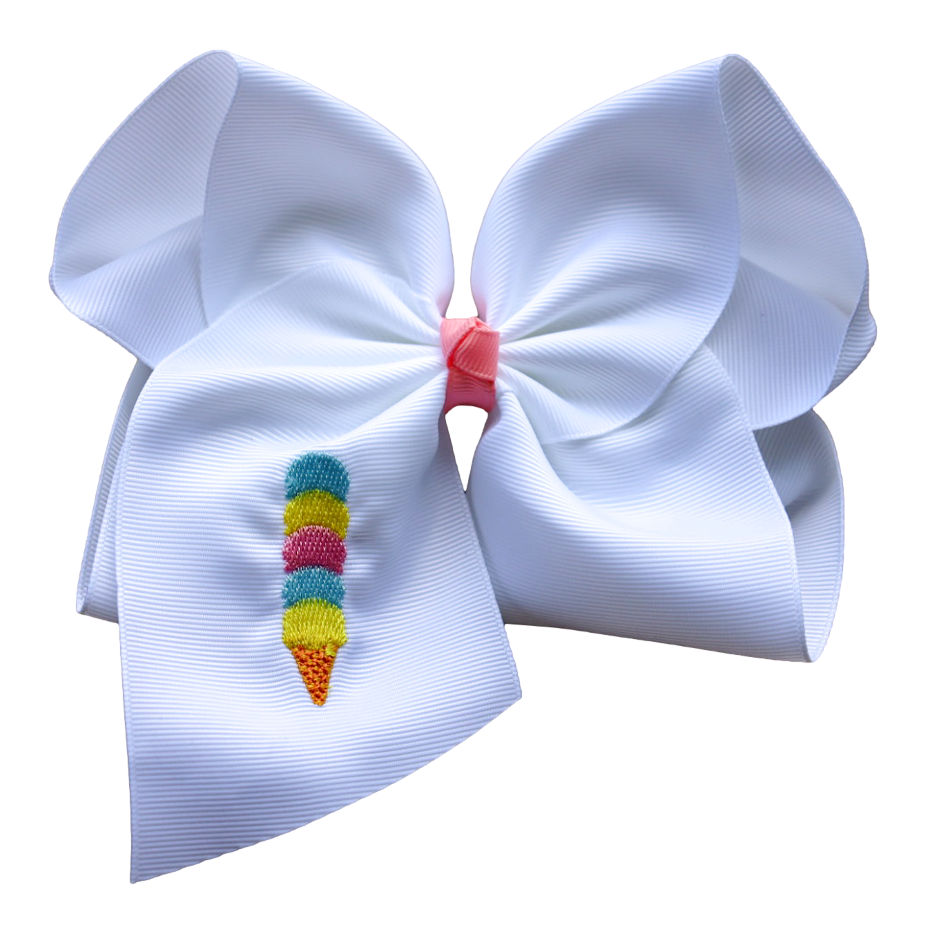 Rainbow Ice Cream Embroidered Bow