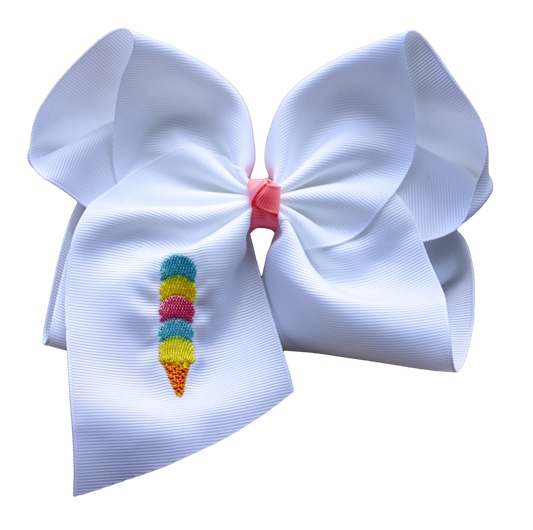 Rainbow Ice Cream Embroidered Bow
