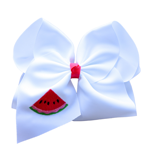 Shocking Pink Watermelon Embroidered Bow