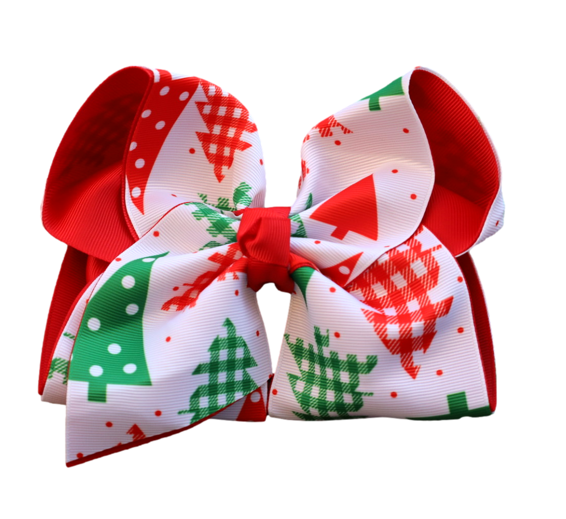 Plaid Pines and Polka Dots Printed Bow