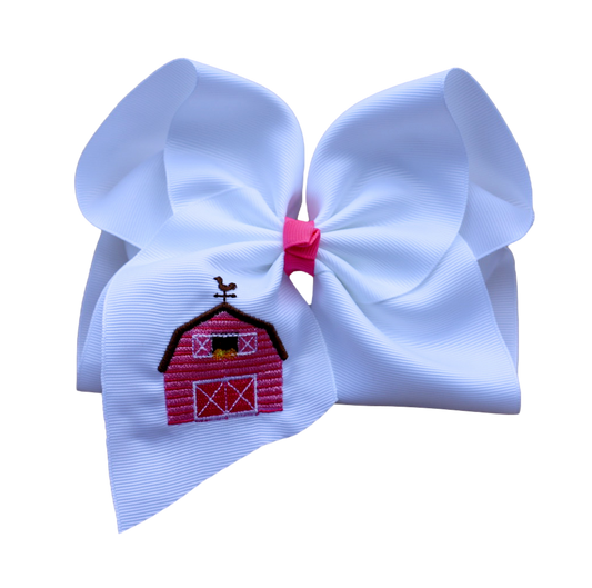 Pink Barn Embroidered Bow