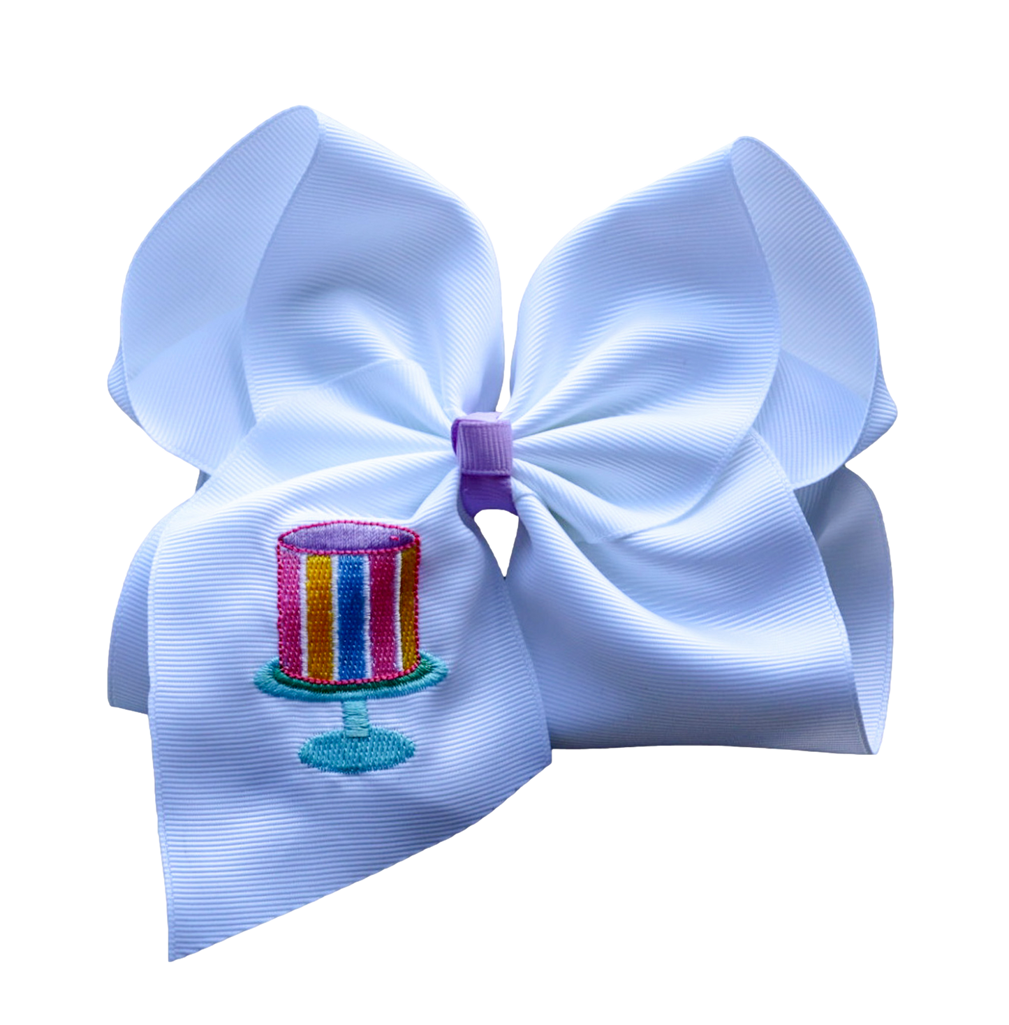 Striped Birthday Cake Embroidered Bow