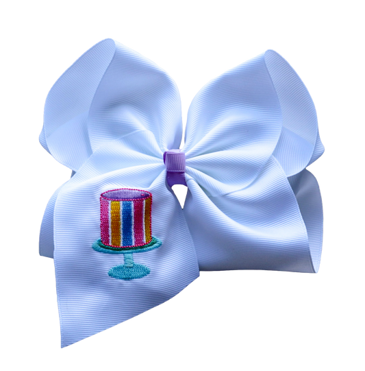 Striped Birthday Cake Embroidered Bow