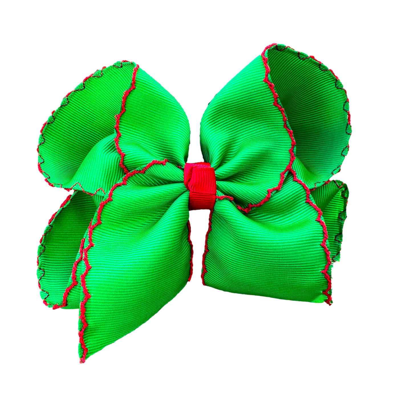 Green with Red Moon Stitch Bow
