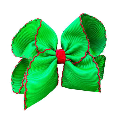 Green with Red Moon Stitch Bow