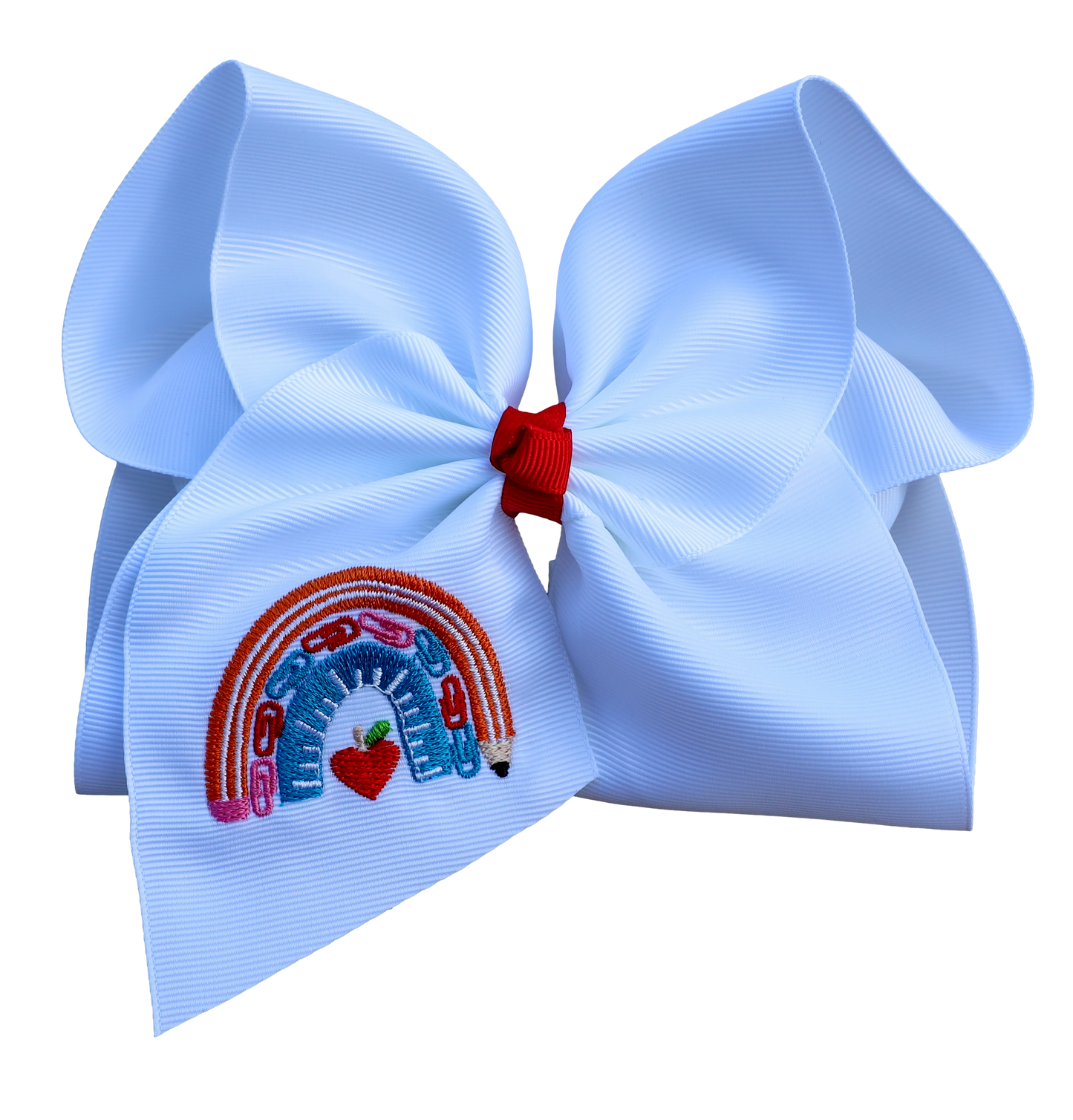 Back To School Rainbow Embroidered Bow
