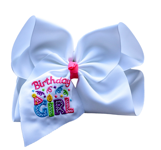 Birthday Girl Embroidered Bow