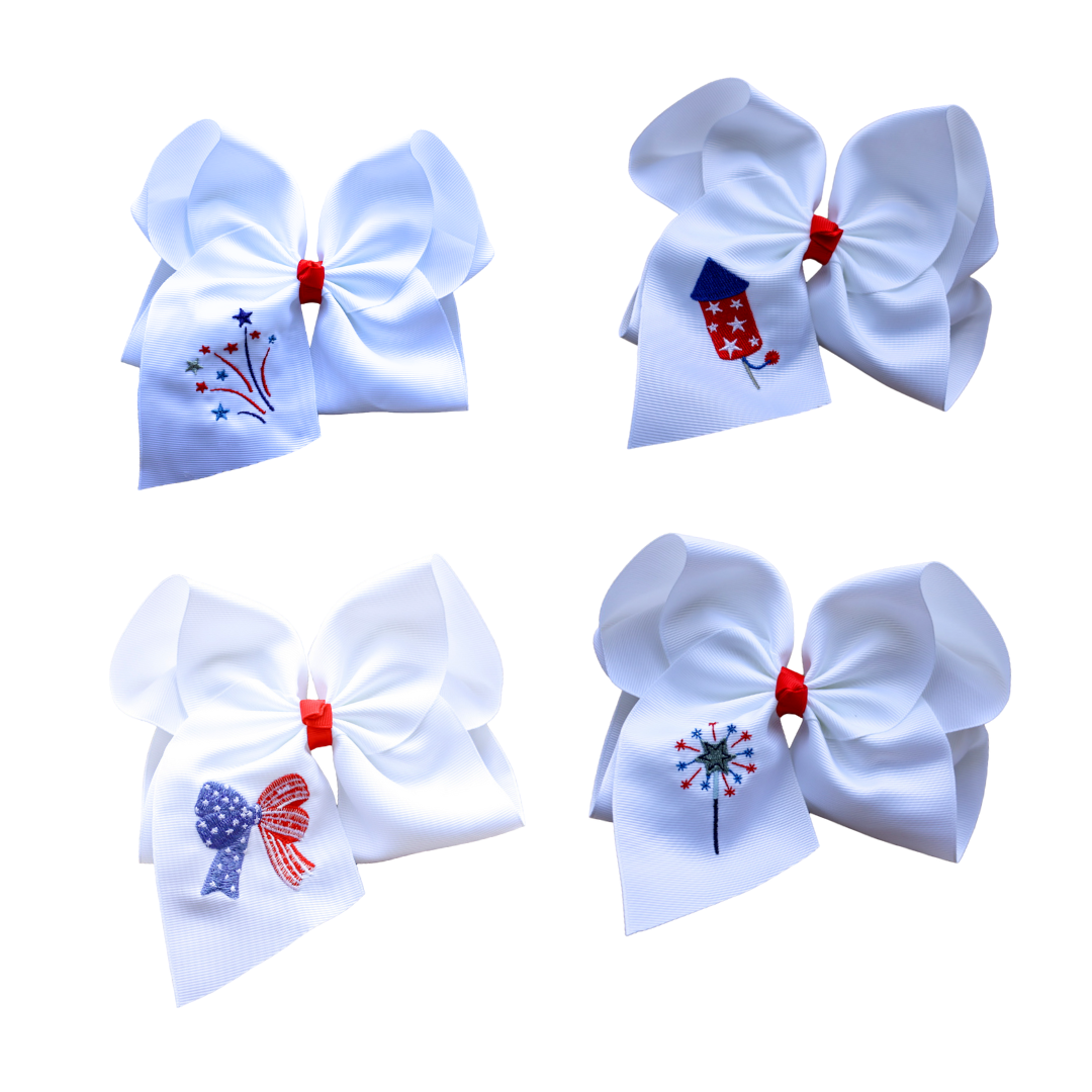 Red, White and Blue Patriotic Embroidered Bow Set
