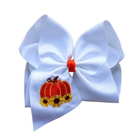 Sunflowers and Pumpkins Embroidered Bow