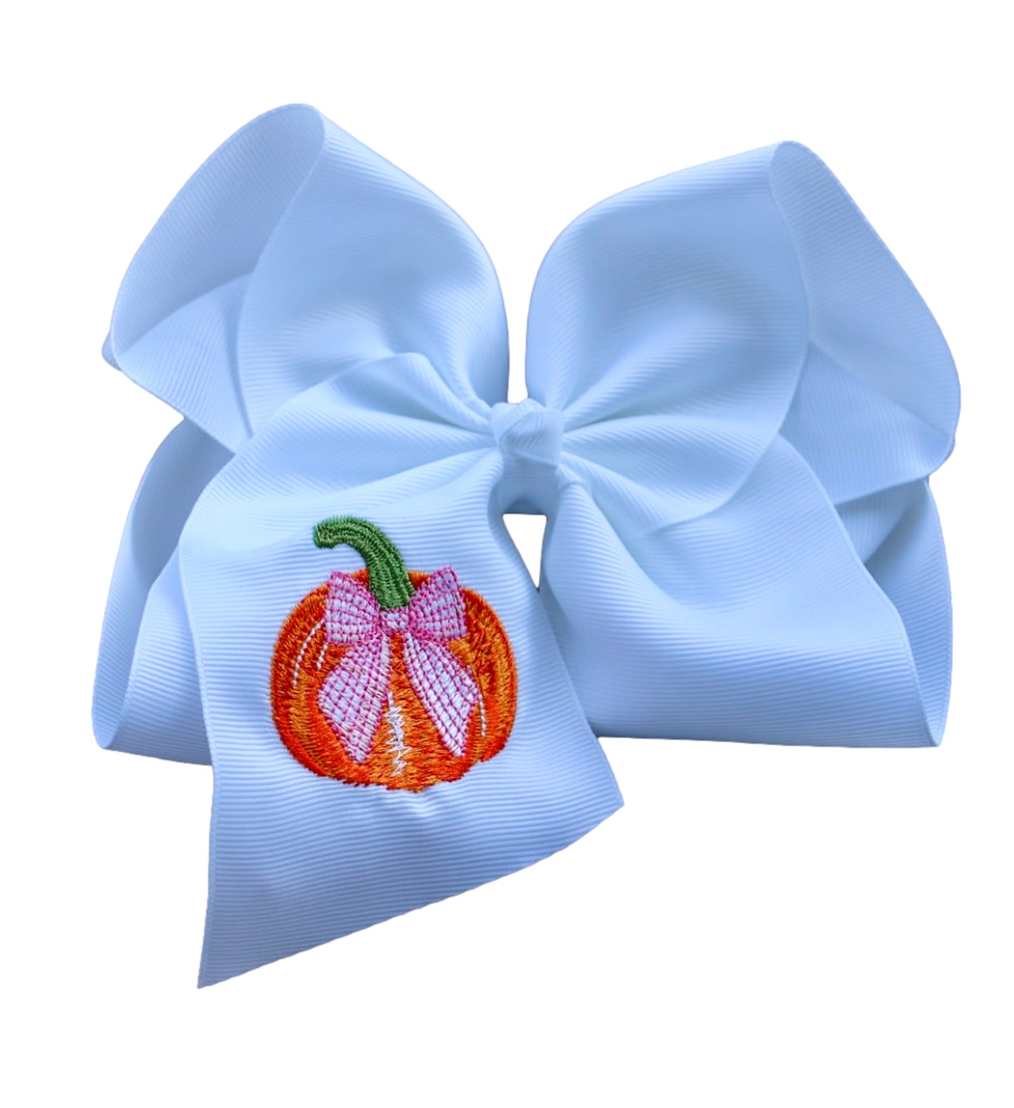 Pumpkin with Pink Gingham Bow Embroidered Bow