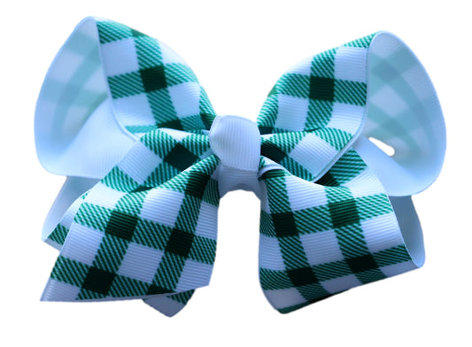Green and White Plaid Bow