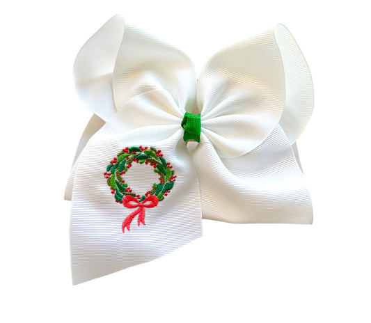 Christmas Wreath Embroidered Bow
