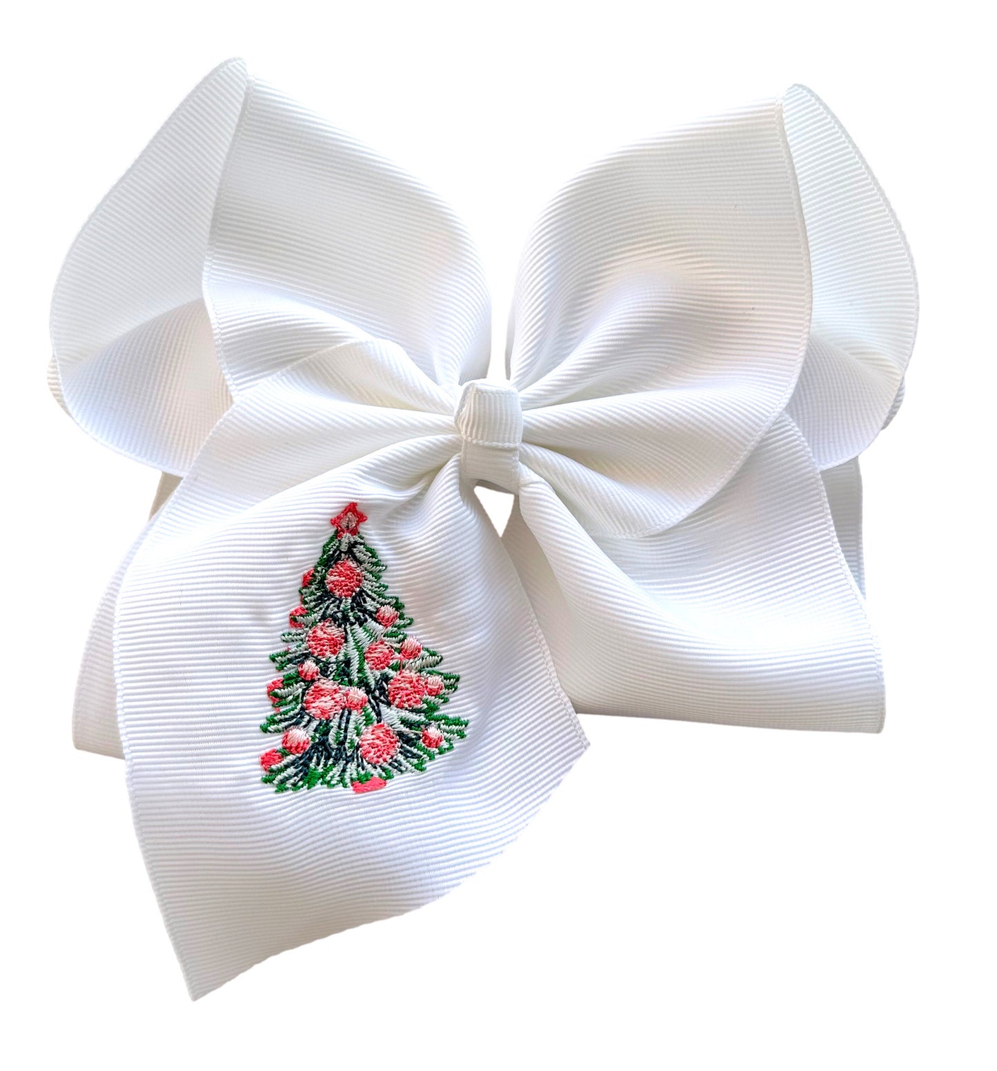 Pink Christmas Tree Embroidered Bow