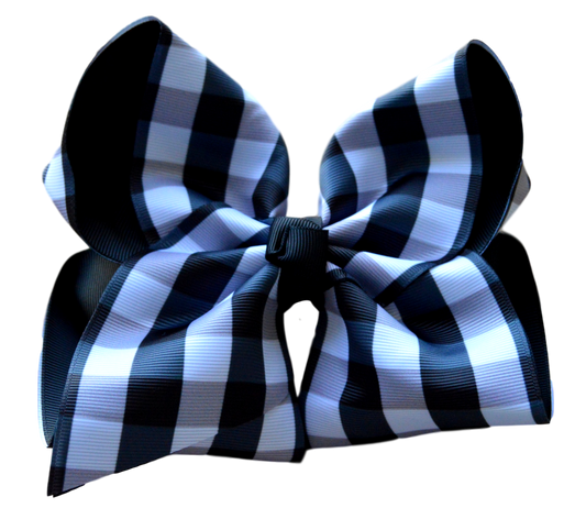 Grey and Black Plaid Layered Bow