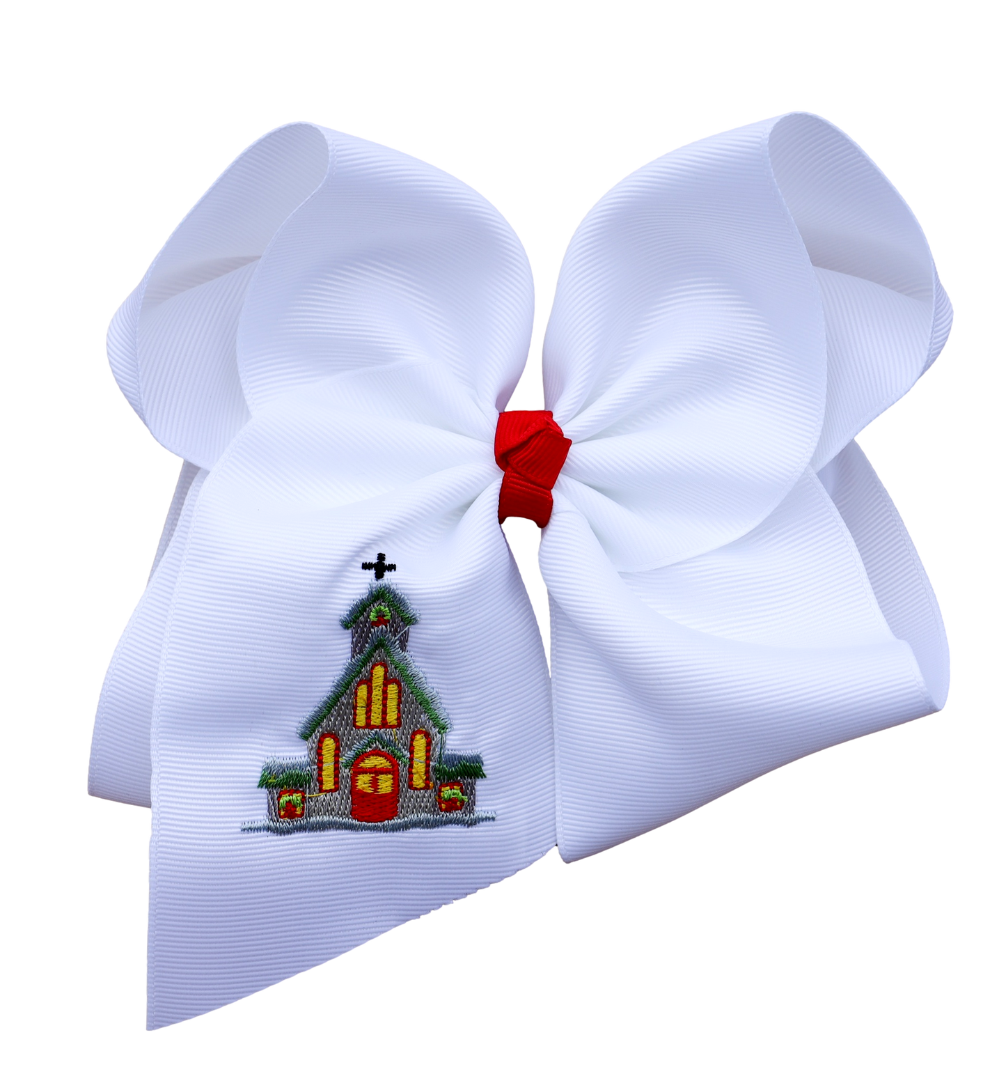 Classic Christmas Church Embroidered Bow