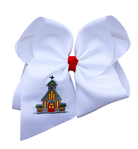 Classic Christmas Church Embroidered Bow