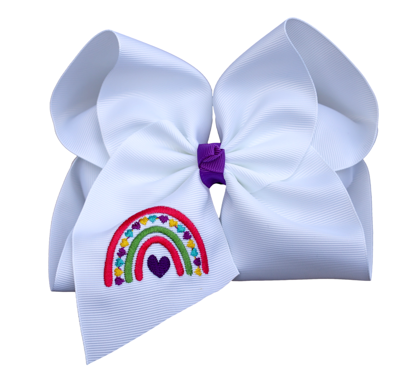 Heart Rainbow Embroidered Bow