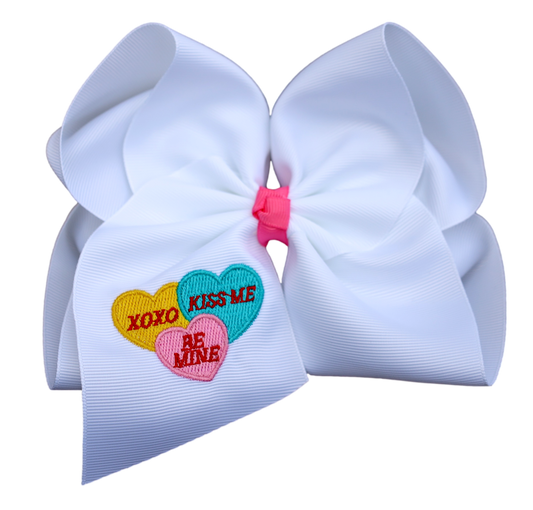 Conversation Hearts Embroidered Bow