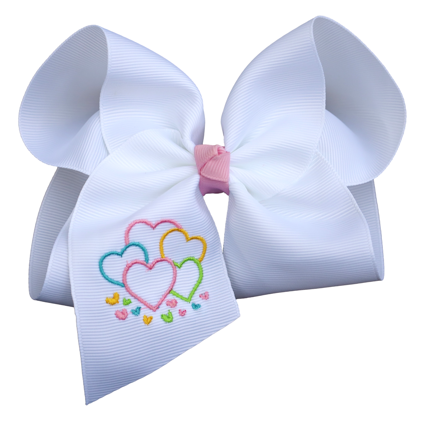 Pastel Hearts Embroidered Bow