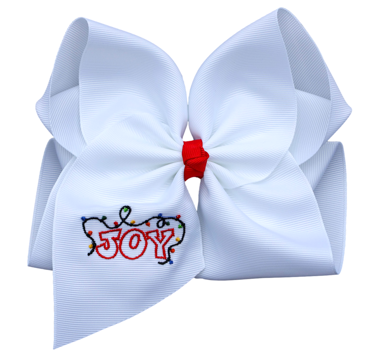 Christmas Light Joy Embroidered Bow