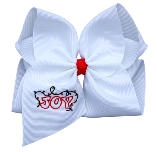 Christmas Light Joy Embroidered Bow
