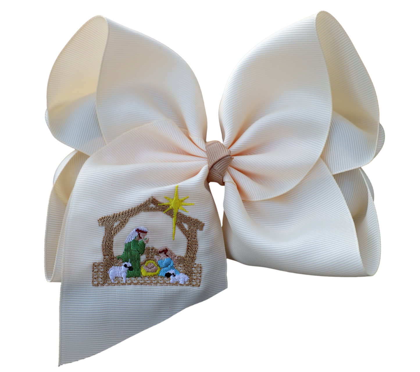 Cream Nativity Embroidered Bow