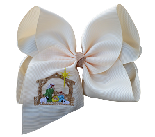 Cream Nativity Embroidered Bow