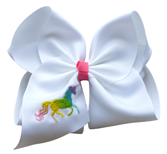 Tie Dye Unicorn Embroidered Bow