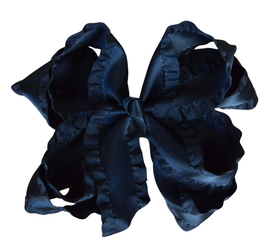 Black  Double Ruffle Boutique Bow