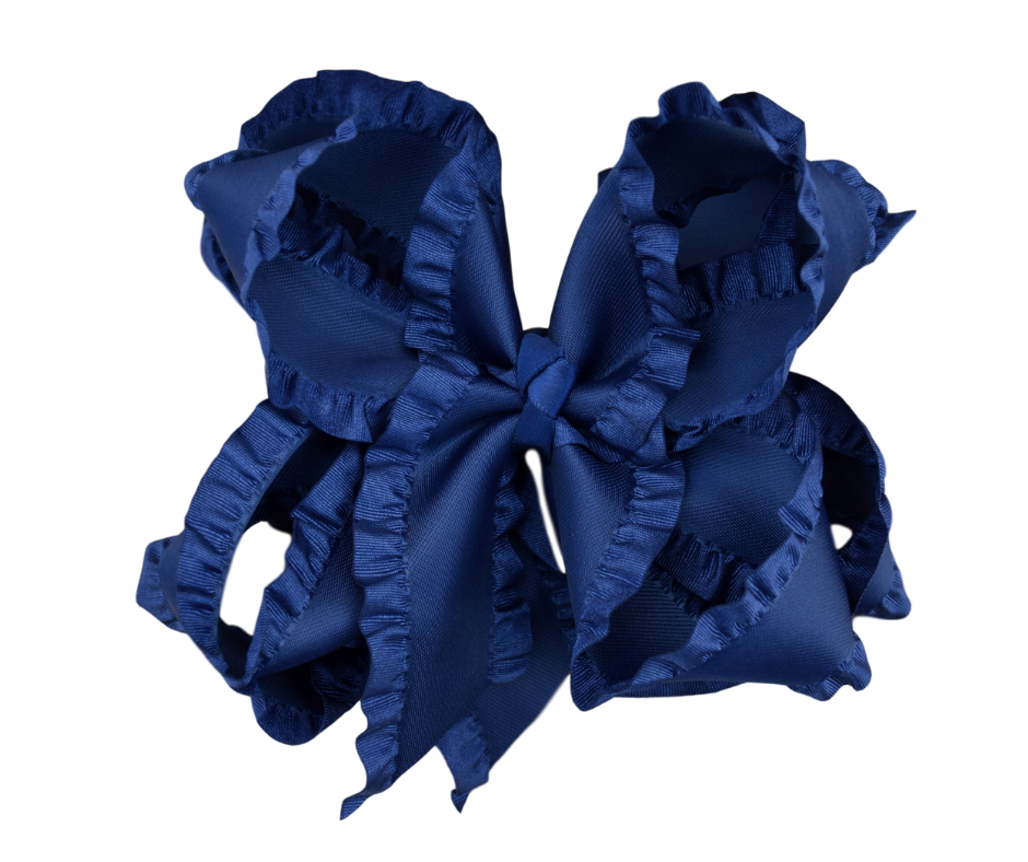 Navy Double Ruffle Boutique Bow