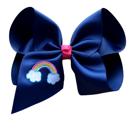 Navy Rainbow Embroidered Bow