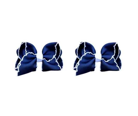 Mini Navy Moon Stitch Bow Set