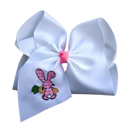 Cottontail Carrot Embroidered Bow