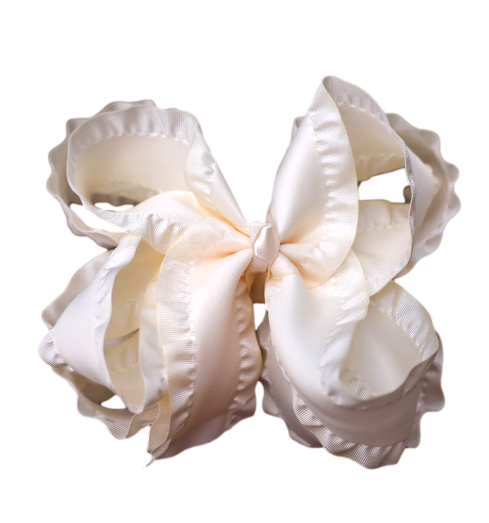 Cream Double Ruffle Boutique Bow