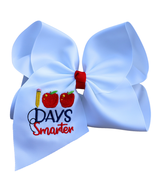 100 Days of School Embroidered Bow