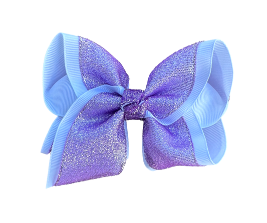 Purple and White Glitter Layered Bow