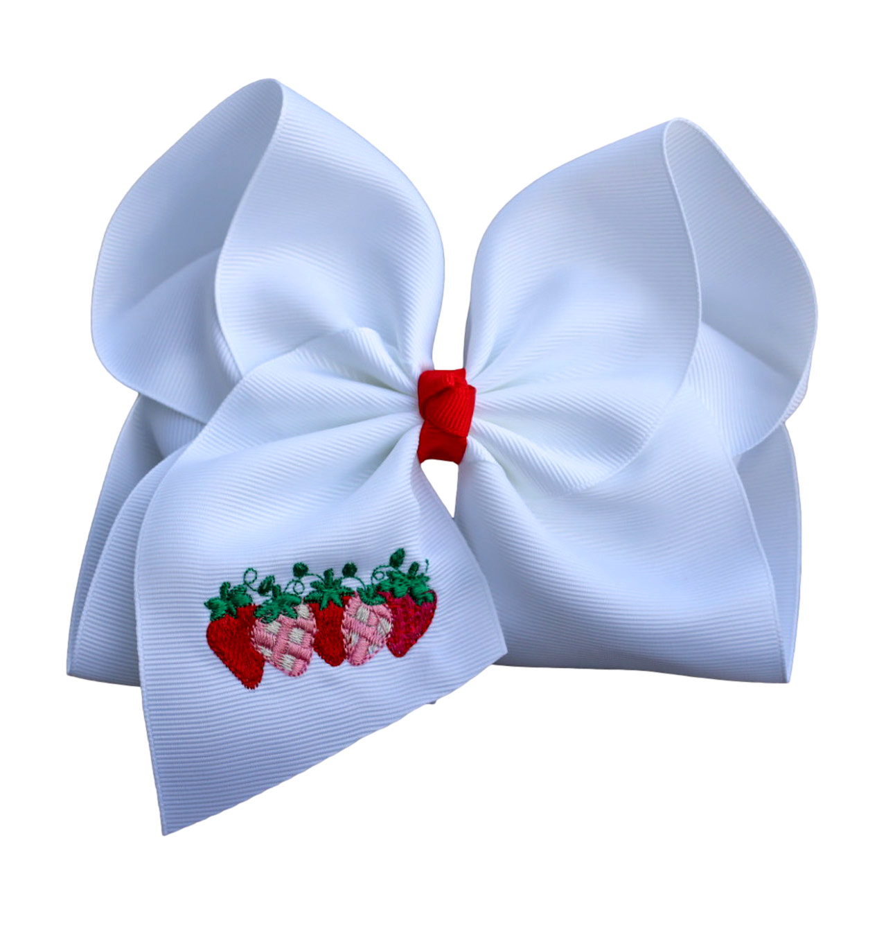 Strawberry Patch Embroidered Bow