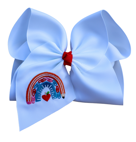 Back To School Rainbow Embroidered Bow