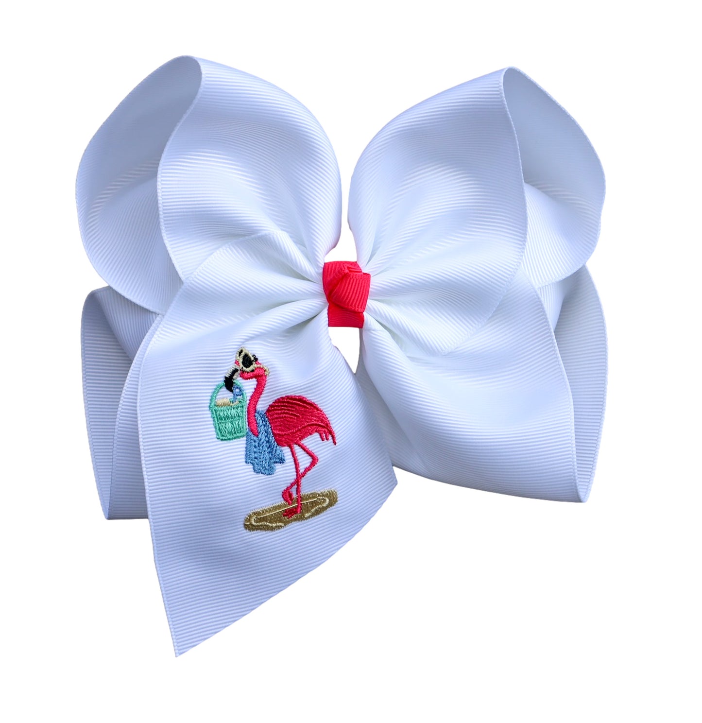 Summer Flamingo Embroidered Bow
