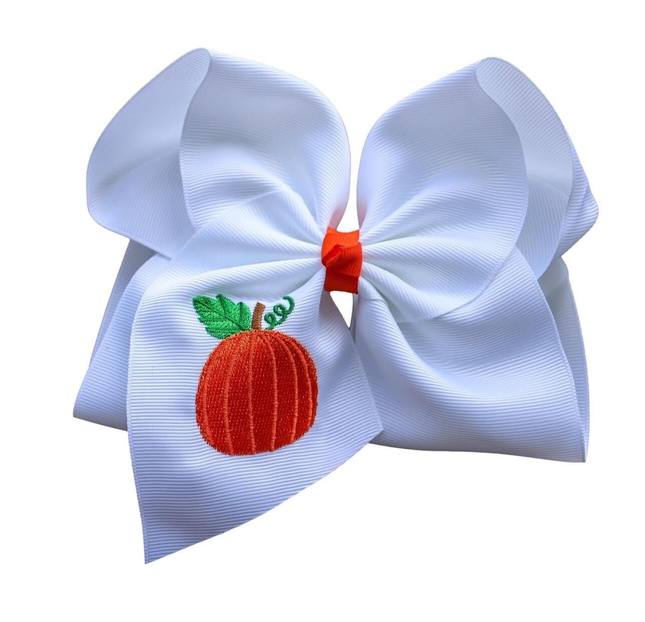 Classic Fall Pumpkin Embroidered Bow