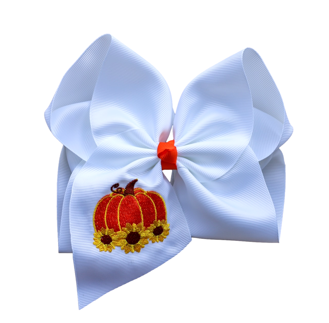 Sunflowers and Pumpkins Embroidered Bow