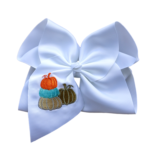 Stacked Pumpkin Embroidered Bow