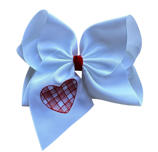 Checkered Hearts Embroidered Bow