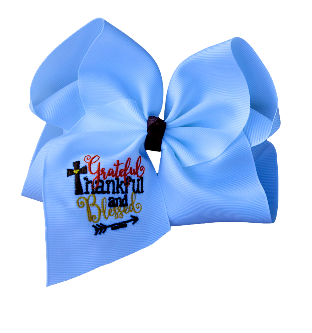 Grateful Thankful & Blessed Embroidered Bow