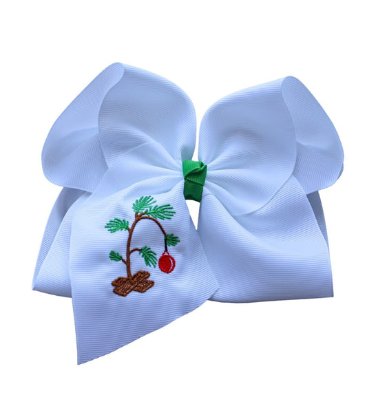 Charlie Brown Inspired Christmas Tree Embroidered Bow